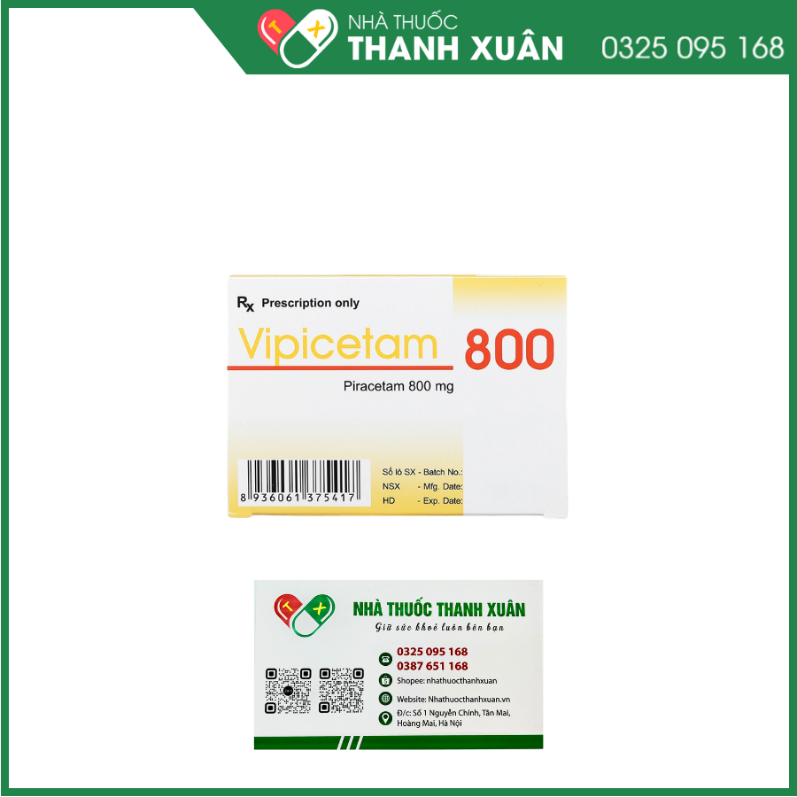 Vipicetam 800 trị giật rung, chóng mặt, nghiện rượu, rối loạn nhận thức người già, chứng khó đọc ở trẻ